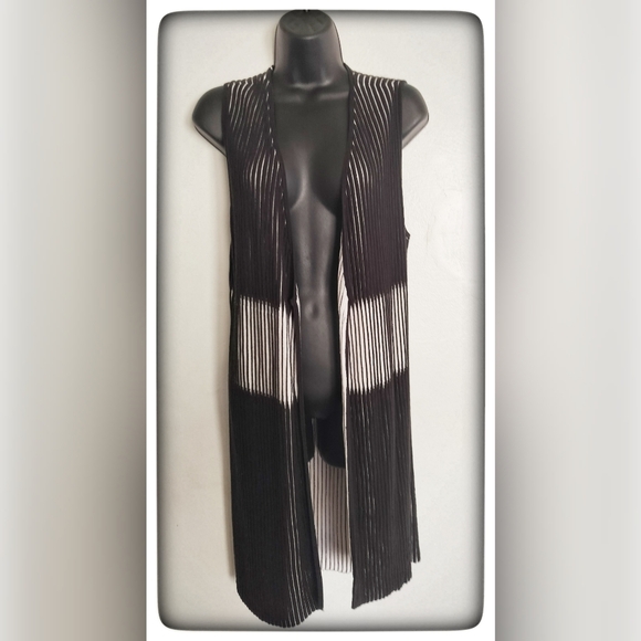 Chico's Black & White Long Open Front Cardigan Sz S - Picture 2 of 6